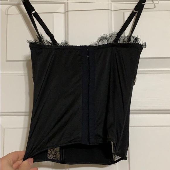 Black Silk Satin Lace Crystal Corset 34B - Picture 4 of 8